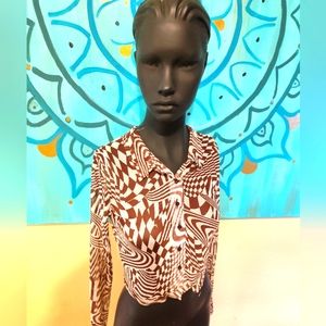 Vintage 90s Just Polly Psychedelic Sheer Crop Shirt